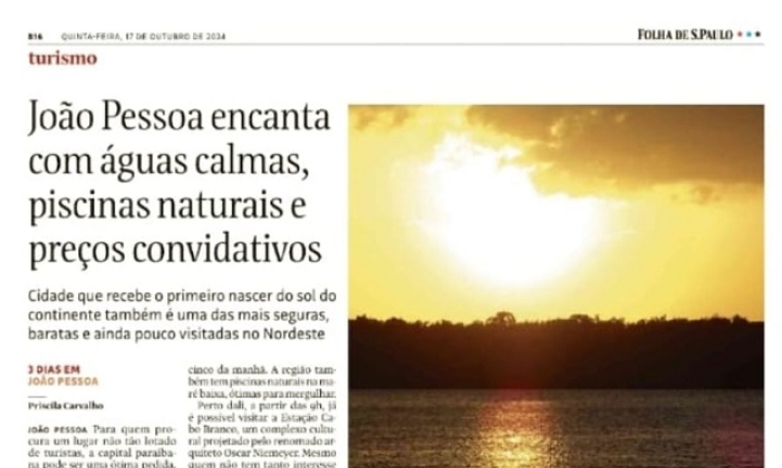 Folha de S. Paulo destaca Joo Pessoa como um dos destinos mais bonitos e baratos do Brasil