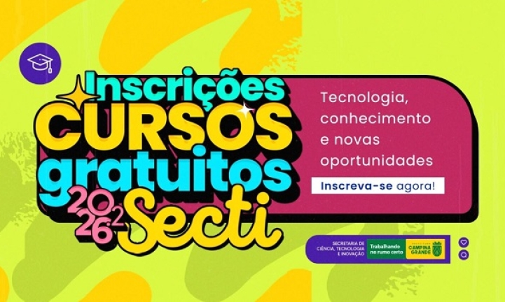 Secretaria inscreve a partir de segunda para 300 vagas em cursos gratuitos de tecnologia em Campina Grande